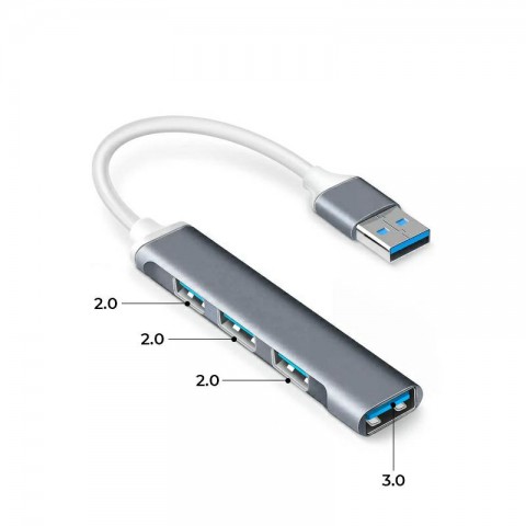 USB 2.0 šakotuvas 4 lizdai (1xUSB3.0) pilkas (silver)